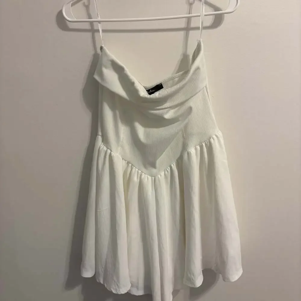 Lulu's Wait on Me White Ribbed Knit Strapless Romper Bridal Fourth of July - Picture 4 of 5